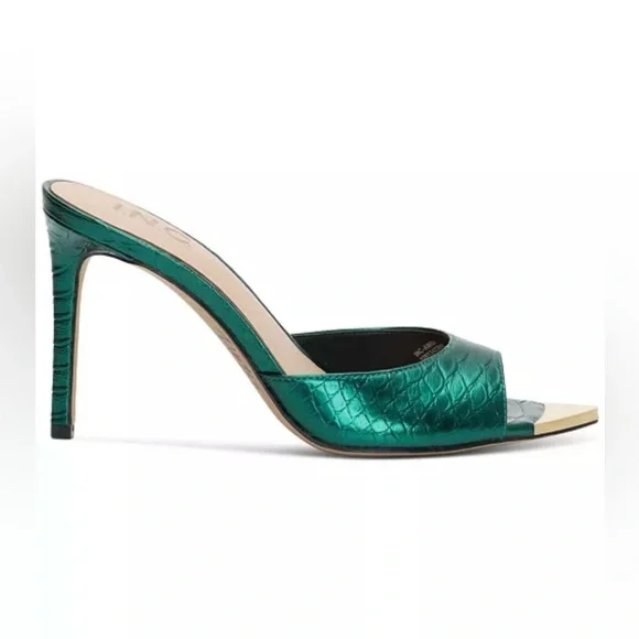 INC Emerald Snake Print Green and Gold Open-Toe Heels Sandals - Picture 2 of 8